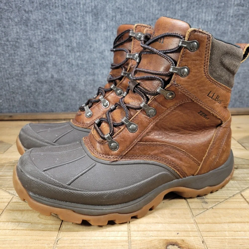 L.L. Bean Storm Chaser 5 Mens 8.5 M Duck Boots Brown Leather Primaloft Tek 2.5
